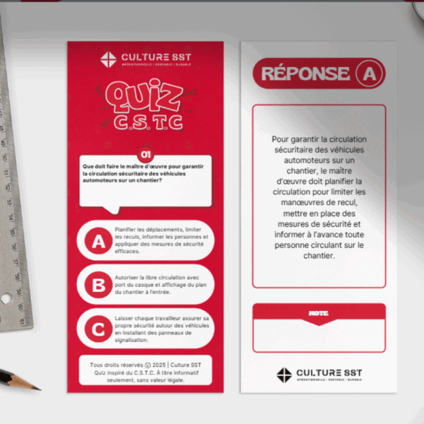 Un quiz par semaine, 52 occasions de parler du code de sécurité pour le travaux de construction